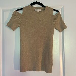 MICHAEL Michael Kors Gold Shimmery Cutout Shoulder Blouse. Size S